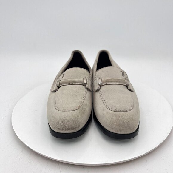 Tod's Women Size EU 38.5 US 8.5 Light Grey Suede Penny Loafer Low Heel Shoes - Picture 3 of 13